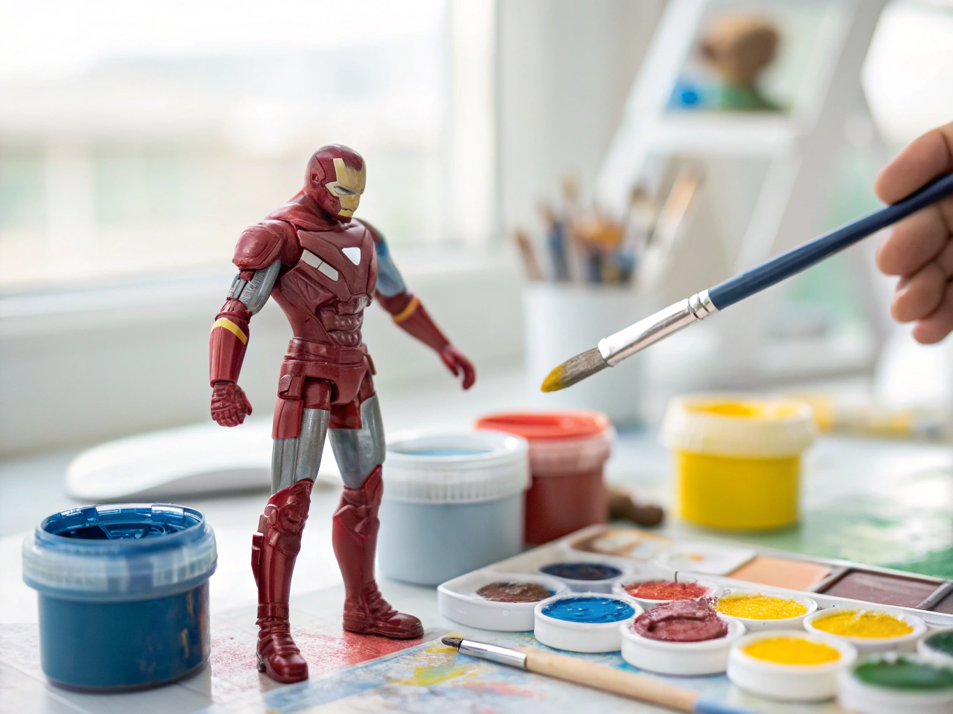 Artisan applying micro-airbrush gradients in a clean-room paint booth