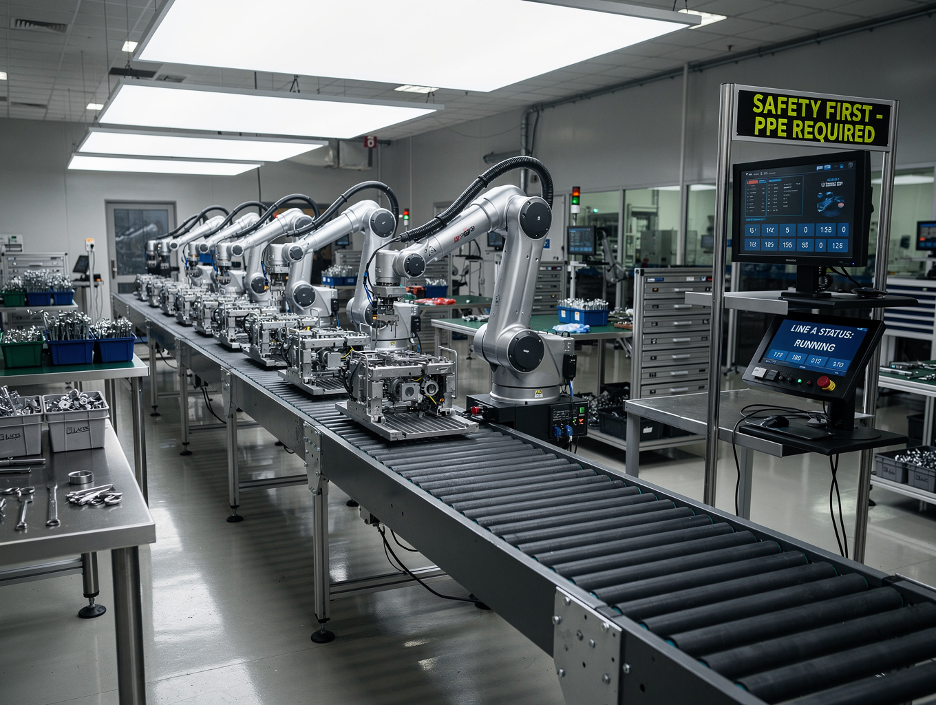 Multi-color tampo pad printing and copper mask spray paint line in dust-free workshop