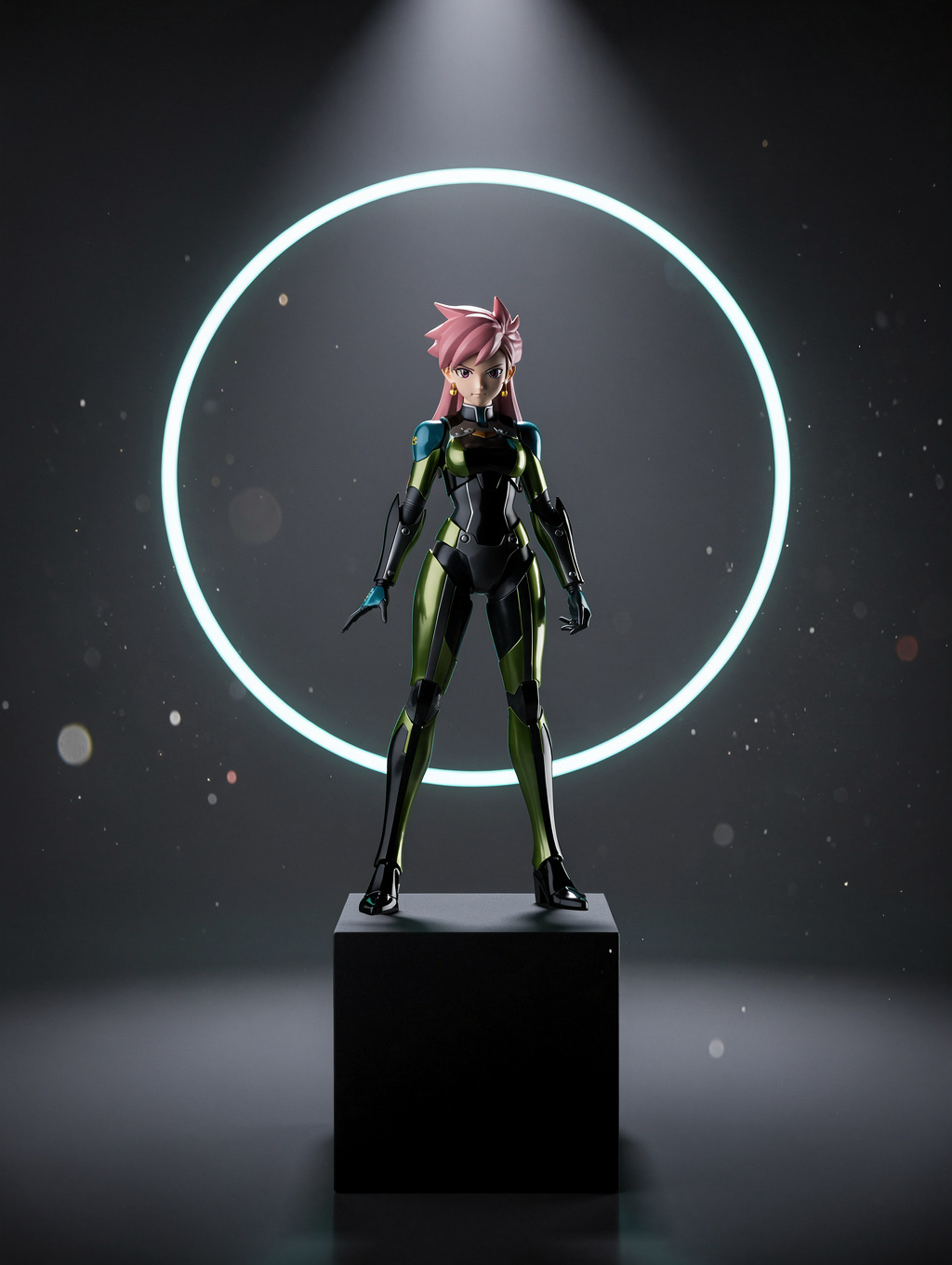 Custom anime scale figure featuring dynamic flowing hair, translucent energy effects, and a collector base