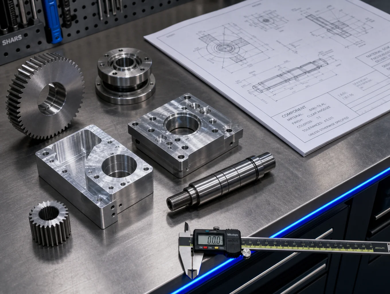 Collaborative toy design workbench with 3D digital blueprints, sculpted figures, and measurement calipers