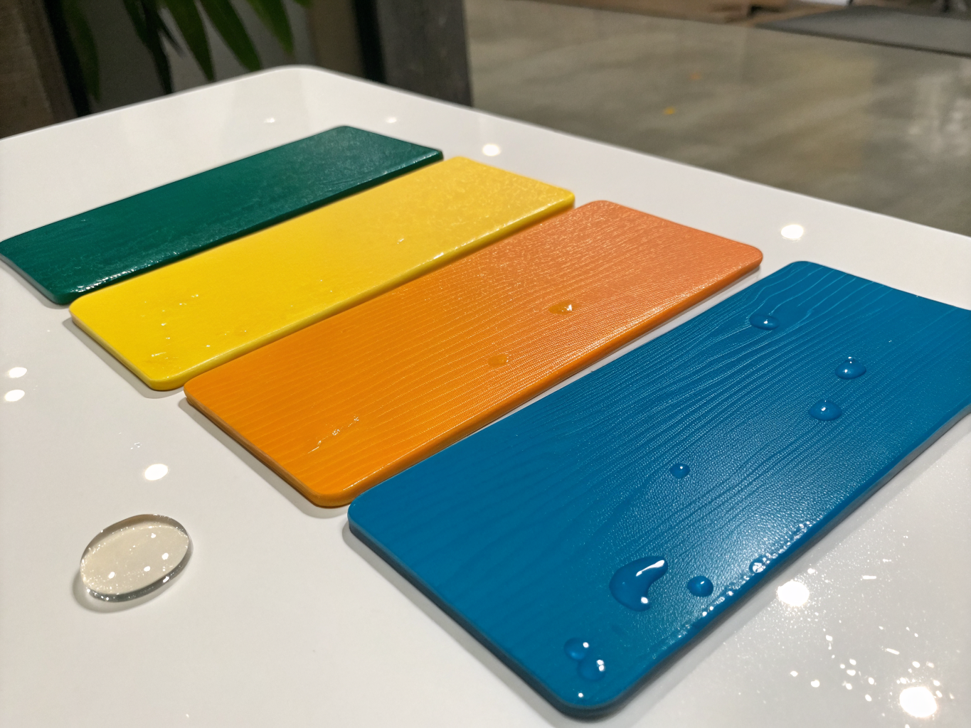 Material sample swatches of PVC, ABS plastic, and rotocast vinyl